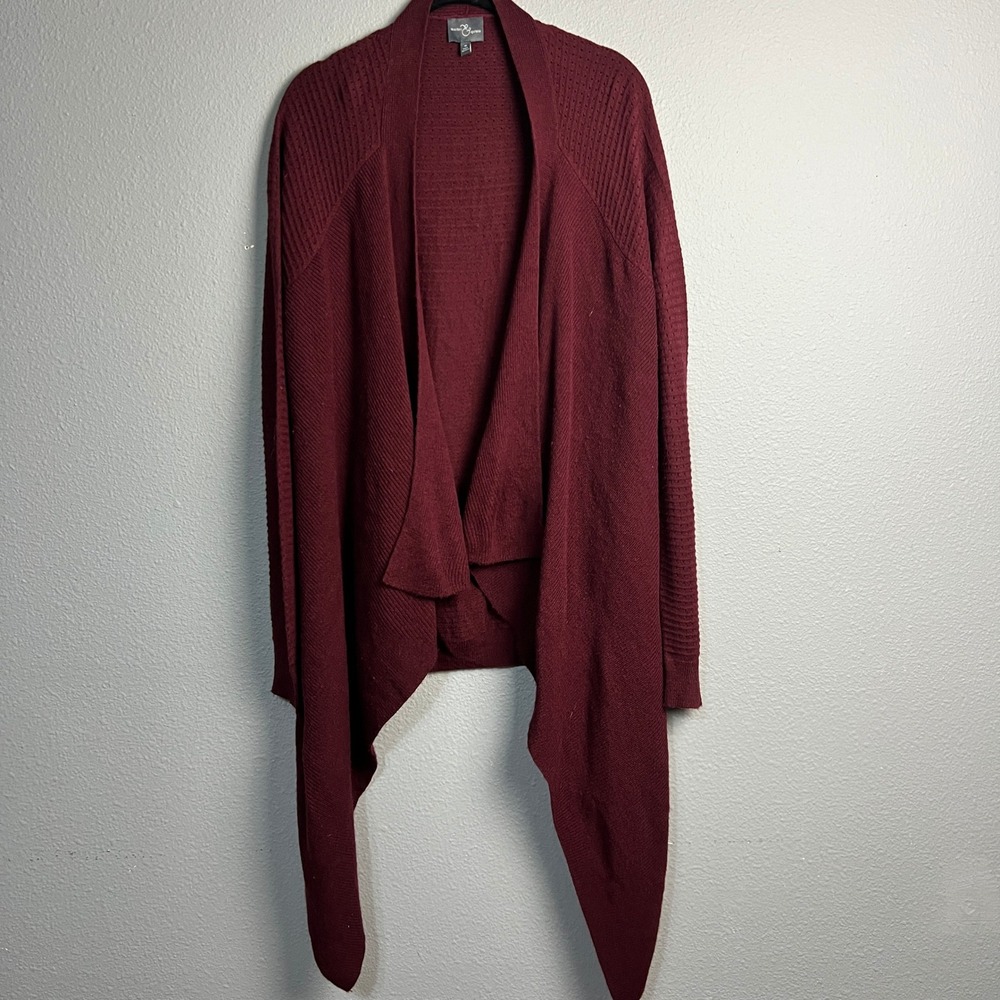 Market & Spruce Maroon Cardigan Open Front Drape Pockets Knit Lightweight Medium